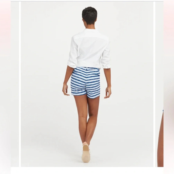 SPANX Sunshine Short 6” blue painted Stripe Golf Boat Beach Swim Trunks Medium - Picture 5 of 11